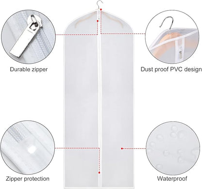 Zilink Garment Bag Dress Bags for Storage Set of 10 Long Dresses Suit Protector Cover 60-inch with Full-Length Zipper for Suit, Coat, Long Winter Coat, Long Dress Closet Storage