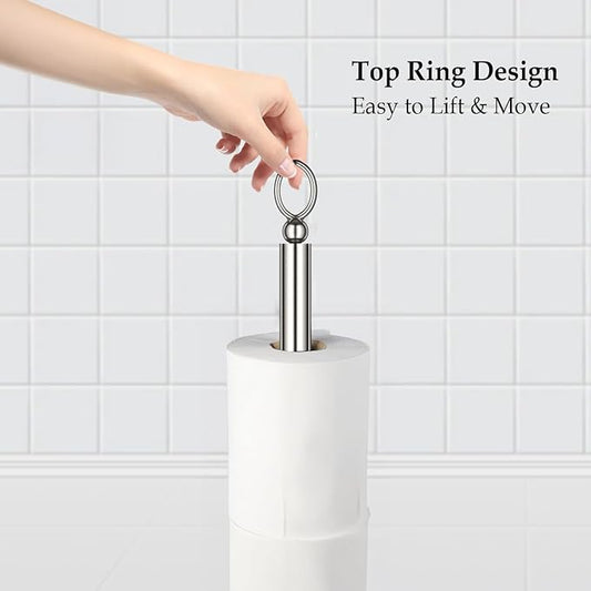 Toilet Paper Holder Stand with Reserve Function, Free Standing Toilet Paper Holder for Bathroom, Toilet Paper Stand with Reserve for 4 Rolls 22.5" Height (2 Pack, Brushed Nickel)