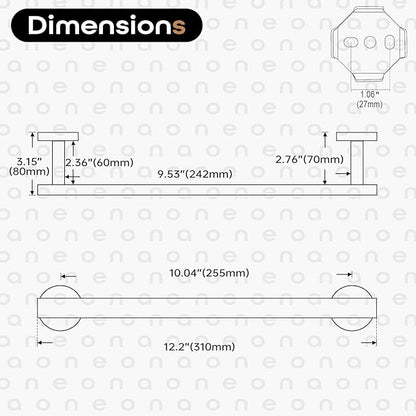 12 Inch Bathroom Towel Bar Bath Towel Rack Kitchen Towel Holder Towel Ring Wall Mounted SUS304 Stainless Steel Matte Black AN4001MB-L12