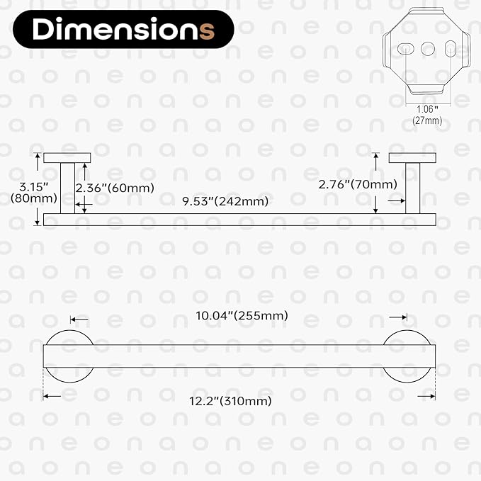 12 Inch Bathroom Towel Bar Bath Towel Rack Kitchen Towel Holder Towel Ring Wall Mounted SUS304 Stainless Steel Brushed Gold AN4001GD-L12