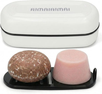 AIMAIAIMAI Shampoo Bar Holder Travel Case for Two Bars – Compatible with Kitsch Solid Shampoo & Conditioner Bars, Large Soap Container for Bathroom or Travel (1 Pack, White Style A-Large)