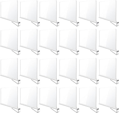 24 Pack Clear Acrylic Shelf Dividers for Closet Shelf Organizer of Bedroom Kitchen Office Bathroom Organizer for Clothes Books Hats and Handbags