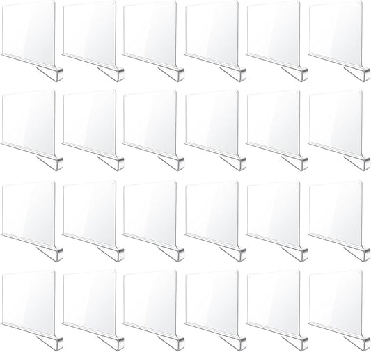 24 Pack Clear Acrylic Shelf Dividers for Closet Shelf Organizer of Bedroom Kitchen Office Bathroom Organizer for Clothes Books Hats and Handbags