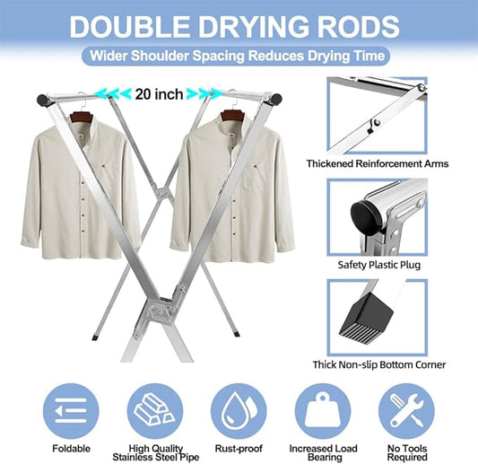 94.5in Premium Stainless Steel Clothes Drying Racks, Foldable and Adjustable Laundry Drying Rack Clothing for Indoor Outdoor (94.5" D x 28.4" W x 50.4" H)