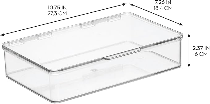 iDesign Plastic Stackable Hinged-Lid Pantry or Kitchen Storage Box - Set of 4 - Clear