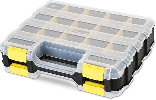 Small Parts Organizer | Storage Case Tools Box 34-Compartments Double Side Organizer Box with Removable Dividers for Small Hardware, Screws, Bolts, Nuts, Nails, Beads (Yellow)