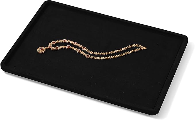 Woodten Microfiber Jewelry Display Flat Tray for Rings Earrings Necklace Bracelet, Jewelry Photograph Display Catchall Organizer Tray Dish(L,Black)