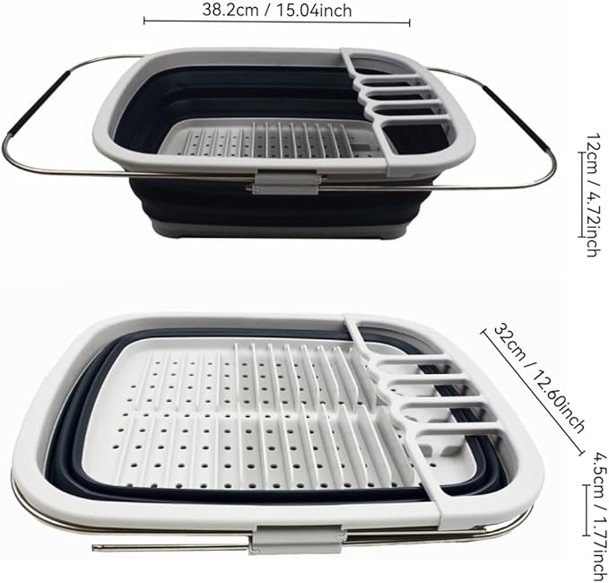 SAMMART 8L (2.11Gallons) Expandable Collapsible Dish Drainer - Foldable Drying Rack - Portable Dinnerware Organizer - Space Saving Kitchen Storage Tray (Grey/Slate Grey, 1)