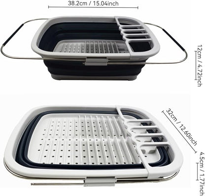SAMMART 8L (2.11Gallons) Expandable Collapsible Dish Drainer - Foldable Drying Rack - Portable Dinnerware Organizer - Space Saving Kitchen Storage Tray (Grey/Slate Grey, 1)