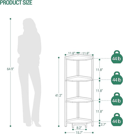 Corner Shelf Stand, Corner Bookshelf, Storage Standing Shelf Unit with Metal Frame, Plant Stand, Corner Bookcase for Living Room, Home Office, Bedroom, 4-Tier Greige CS05805B