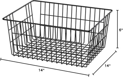 SANNO Large Freezer Baskets Metal Storage Organizer Bin Basket Wire Storage Basket for Kitchen Pantry Bathroom Large Metal Farmhouse Food Fruit Produce Organizer Bins,black,3