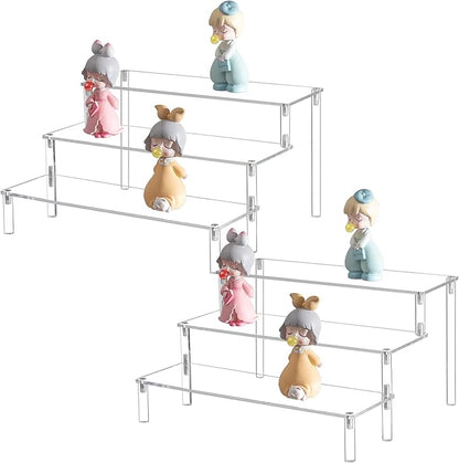 BYCY Clear 3 Tier Acrylic Cupcake Display Stand, Collection Organizer Shelf, Desserts Holder,Acrylic Display Riser for Cupcake ( 2 Pack 12“ x 10.2" x 6.3" )