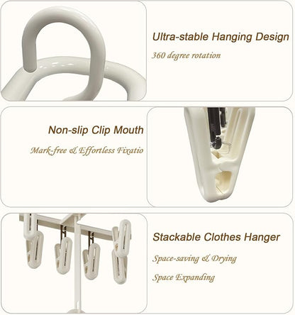 Clothes Drying Hanger with 12 Clips 2 Pack Folding Portable Hanging Drying Rack,Drip Foldable Hanging Rack 360° Rotatable Hook Clips