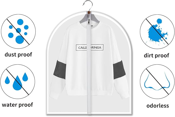 Small size Garment Bags - Set of 6 translucent 31 inch Hanging Clothing Bags for Boy girls’ Sweater, hoodies, Shorts