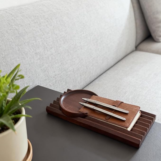 Horizontal Pen Holder for Desk, Walnut Pen Holder with 5 Compartments,Pen Tray Office Accessory, Teacher Gifts, Suitable for School, Home,Pen Tray for Desk (Walnut)
