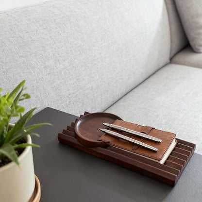Horizontal Pen Holder for Desk, Walnut Pen Holder with 5 Compartments,Pen Tray Office Accessory, Teacher Gifts, Suitable for School, Home,Pen Tray for Desk (Walnut)