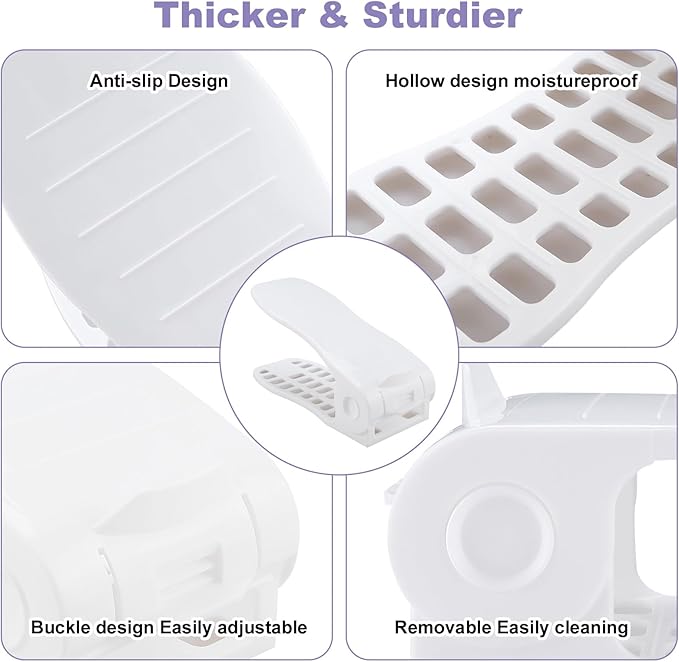 HOMOKUS Shoe Slots Organizer,16 Pack Adjustable Shoe Stackers,Double Layer Shoe Rack Holder,Four Position Flexible Adujstable Shoe Storage Slot for Closet Organization,Entryway (White)
