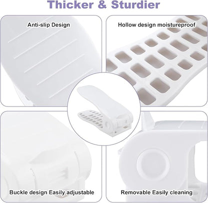 HOMOKUS Shoe Slots Organizer,16 Pack Adjustable Shoe Stackers,Double Layer Shoe Rack Holder,Four Position Flexible Adujstable Shoe Storage Slot for Closet Organization,Entryway (White)