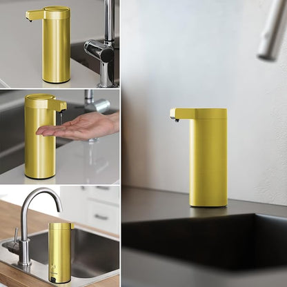 Mamiddle Automatic Soap Dispenser Stainless Steel with Sensor Infrared Soap Dispenser Electric IPX5 Waterproof USB-C Charging Motion Sensor for Kitchen & Bathroom (Gold)