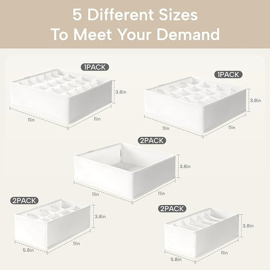Criusia Underwear Sock Drawer Organizer Dividers 8 Set, Foldable Dresser Closet Organizers and Storage Bins for Baby Clothing, Sock, Underwear, Bra, Ties, Scarf (White)