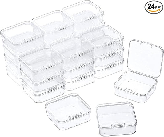 24 Packs Small Clear Plastic Beads Storage Containers Box with Hinged Lid for Storage of Small Items, Crafts, Jewelry, Hardware(2.12 x 2.12 x 0.79 Inches)