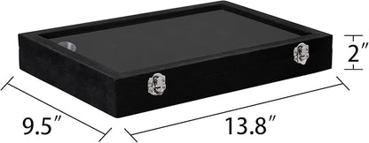 Frebeauty Velvet Jewelry Tray,24 Grid Jewelry Organizer with Clear Lid,Earring Holder Organizer with Clasp,Drawer Insert Rings Pendants Brooches,13.8 x 9.5 x 2 Inches,Gift for Women Girls(Black)