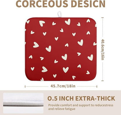 Wnoesat Valentine's Day Love Heart Dish Drying Mat for Kitchen Counter 16x18 Inch Valentine Theme Dish Mats Absorbent Microfiber Dish Draining Mat Reusable Washable Dish Drainer Rack Pad