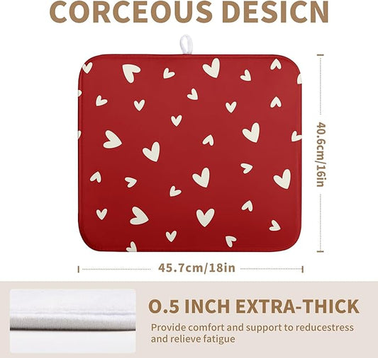 Wnoesat Valentine's Day Love Heart Dish Drying Mat for Kitchen Counter 16x18 Inch Valentine Theme Dish Mats Absorbent Microfiber Dish Draining Mat Reusable Washable Dish Drainer Rack Pad