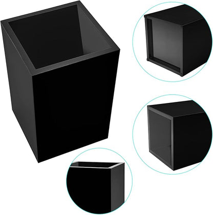 2 Pack Black Acrylic Pencil Pen Holder Cup,Desk Accessories Holder,Makeup Brush Storage Organizer,Modern Design Desktop Stationery Organizer for Office School Home Supplies,2.6x 2.6x 4 inches