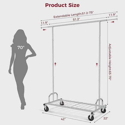 Heavy Duty Clothes Rack Load 480 LBS Rolling Clothes Racks for Hanging Clothes, Commercial Collapsible & Portable Metal Garment Rack, Coat Rack on Wheels