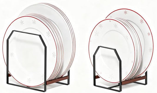 TIPSYTREE 2 Pack Kitchen Plate Organizer with Large & Small Holders, Metal Dish Racks for Compact Homes and Cabinets, Black (1 Large + 1 Small)