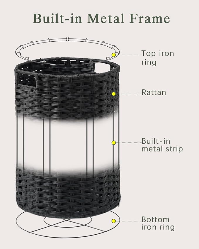 34.3 Gal (130 L) Large Laundry Hamper Laundry Basket Round Handwoven Wicker Laundry Baskets Rattan Laundry Basket with Removable Bag Handles 2 Mesh Bags for Living Room Bedroom Black (No Lid)
