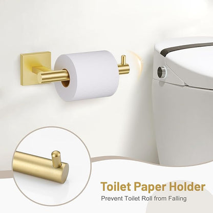 5 Pieces Bathroom Hardware Set Brushed Gold Towel Bar Set Includes 23.6” Towel Bar, Towel Ring Holder, Toilet Paper Holder and Two Towel Hooks, Bathroom Accessories Set SUS304 Wall Mounted