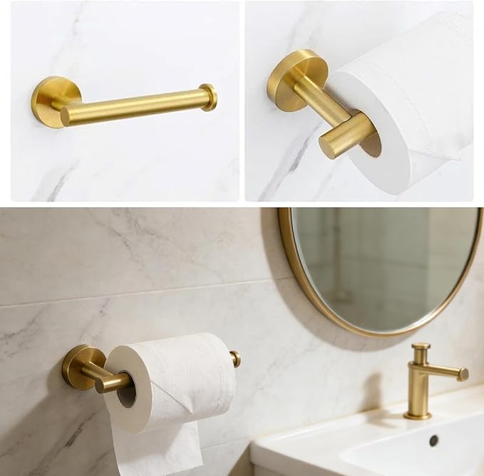 5Pcs Brushed Gold Bathroom Hardware Towel Bar Accessories Set 23.6 Inch SUS304 Stainless Steel Bath Towel Racks with Toilet Paper Holder Shelf for Bathroom Kitchen Wall Mounted, Middle Removable