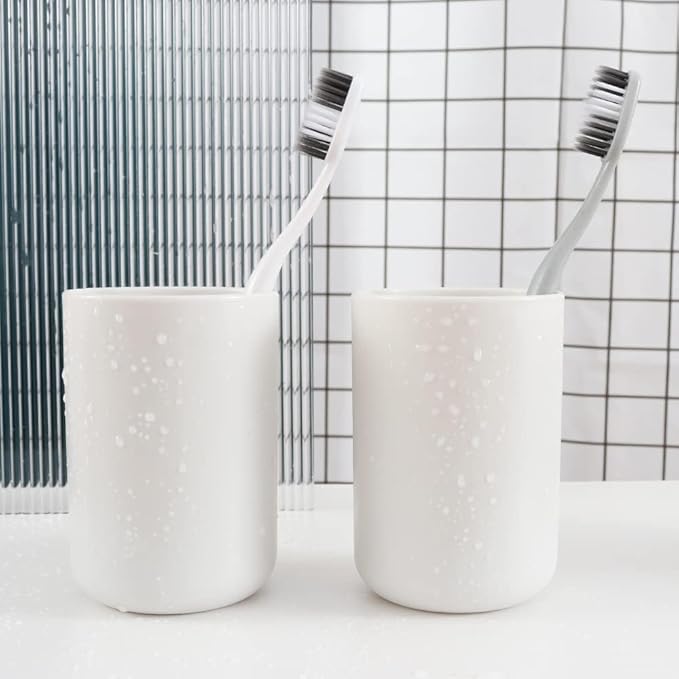 wongwongcat Bathroom Tumblers 2Pcs, Mouthwash Cup, Toothbrush Holders, Drink Mug, Pen Holder, Unbreakable Dishwasher Safe, 10fl.oz(300ml)/Pcs (White & White)