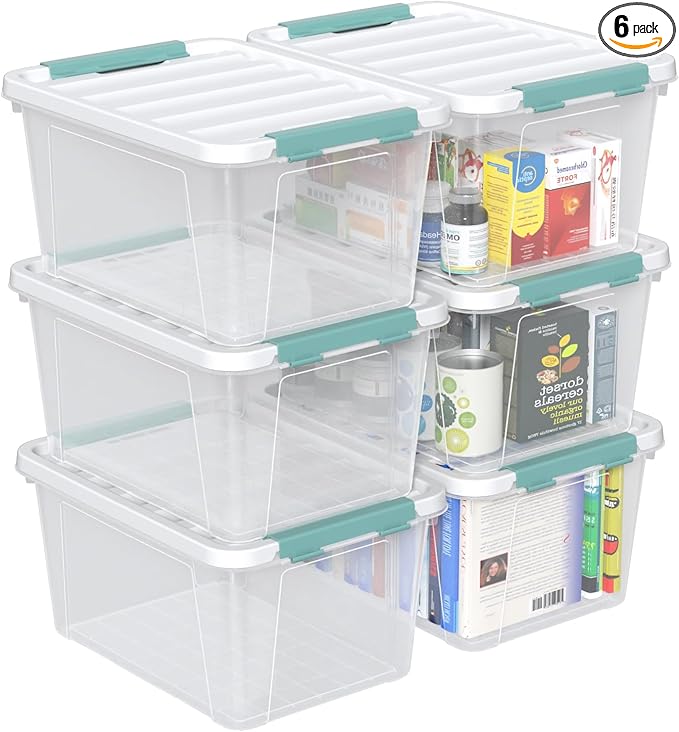 Loiycg 6 Pack Clear Latching Box with Lid, 20 Quart Plastic Storage Bin