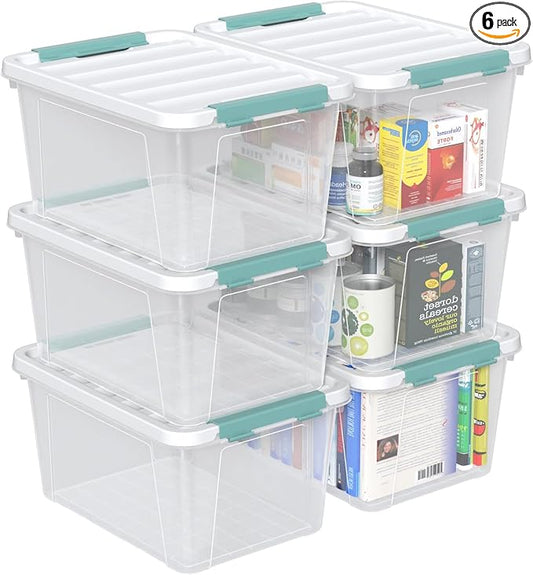 Loiycg 6 Pack Clear Latching Box with Lid, 20 Quart Plastic Storage Bin