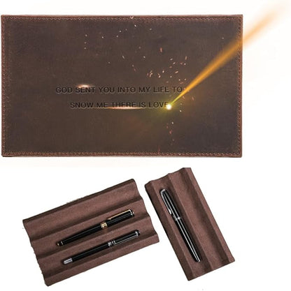 EURYNOME Genuine Leather Pen Display Case, Personalized Pen Stand for Desk