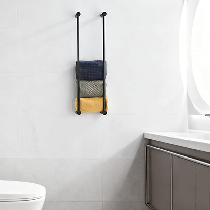 Towel Racks for Bathroom, NEWRAIN Wall Mounted Stainless Steel Organizer, Matte Black Rolled Towel Storage Wall-Mounted Bath Towel Holder for Folded Large Towel Washcloths ﻿