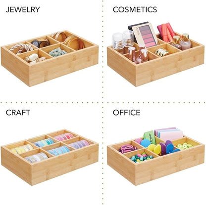 mDesign Bamboo Tea & Food Storage Organizer Container Box - Wooden Holder Case for Tea Bags, Coffee, Snacks, Sugar, Sweeteners, and Small Packets - Echo Collection - 2 Pack - Natural Wood