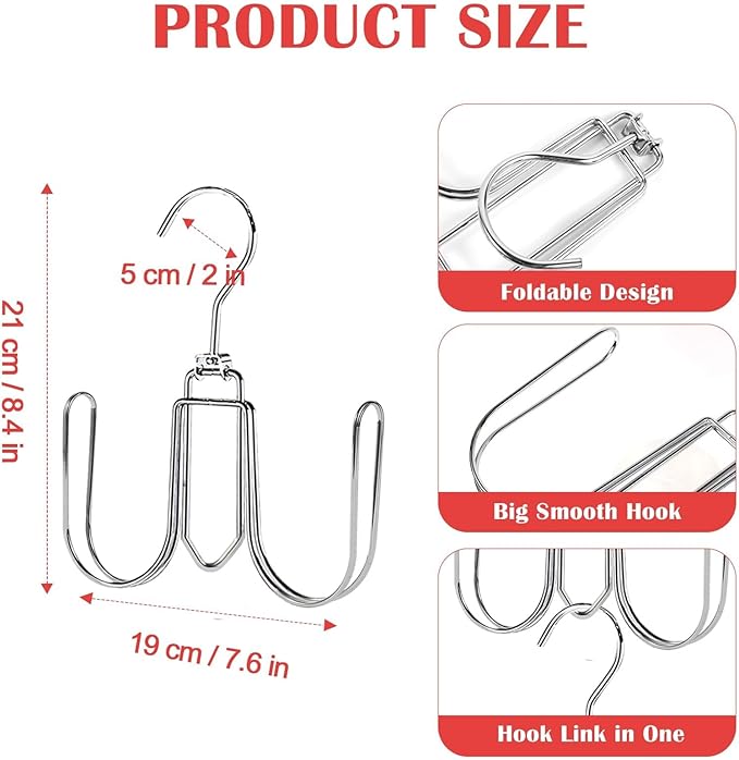 NAKBINX 2 Pack Hat Hanger for Closet, Collapsible Metal Hat Organizer for Baseball Caps, Racks with 4 Big Hooks, 360° Rotation Space Saving Hangers, Better Organizer&Display for Tie, Scarves