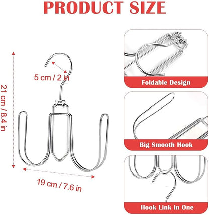 NAKBINX 2 Pack Hat Hanger for Closet, Collapsible Metal Hat Organizer for Baseball Caps, Racks with 4 Big Hooks, 360° Rotation Space Saving Hangers, Better Organizer&Display for Tie, Scarves
