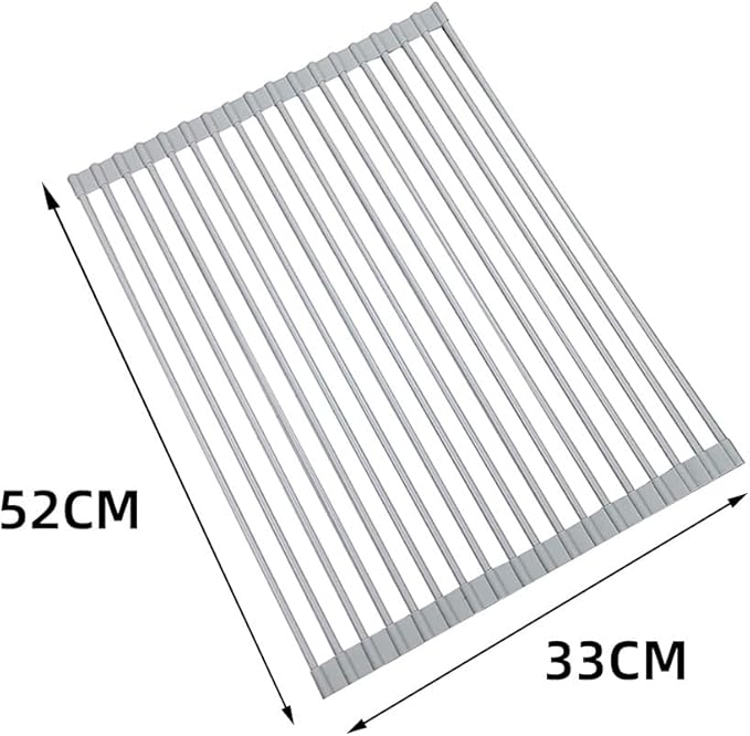 Pezixueran Roll Up Dish Drying Rack Over The Sink.Foldable Kitchen Drainer,Fully Silicone Cover Stainless Steel Bar,Heat-Resistant, Anti-Slip Sink Rack for Kitchen Counter Multipurpose.