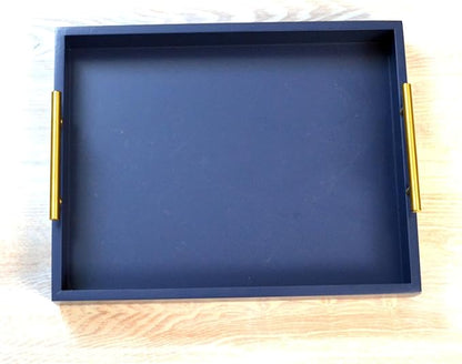 Decorative Tray with Polished Silver Metal Handles, Living Room Bathroom Coffee Bar Organizer Modern Tray for Decorative Accent Tray for Storage and Display (Sea Blue)