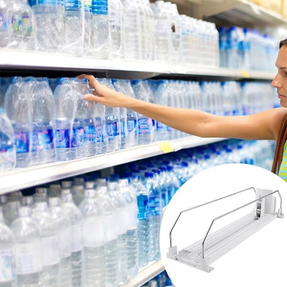 PRETYZOOM Drink Organizer for Fridge White Plastic Automatic Pusher Glide, 12'' Depth Self-Pushing Drinking Bottle Rack, Soda Dispenser for Fridge, Shelves