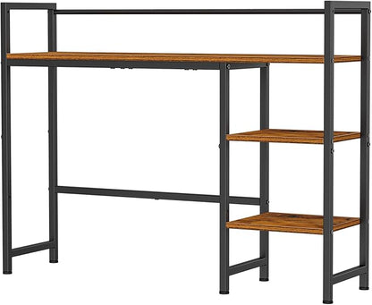 Snughome Desk Shelf, 38.6" Desktop Organizer Shelf, Desk Hutch for Computer Monitor, 4 Tier Desk Display Rack, Wood Desktop Bookshelf Storage Rack for Home Office Dorm, Rustic Brown | Desk Hutch, Computer Monitor, Desktop Display Rack, Home Office Dorm