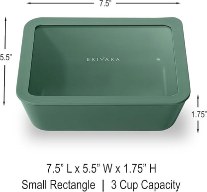 Ceramic Coated Glass Food Storage Container | No PTFE, PFOA, PFAS, and BPA | Reusable Non Toxic Meal Prep Container with Glass Lid | Easy To Store | 3 Cup Rectangle [Pine]