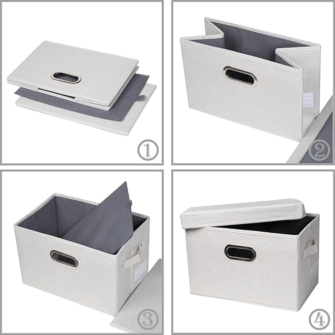 PRANDOM Large Collapsible Storage Bin with Lid [1-Pack] Fabric Foldable Storage Box Organizer Container Basket Cube with Cover for Home Bedroom Closet Office Beige (17.3x11.8x11.8)