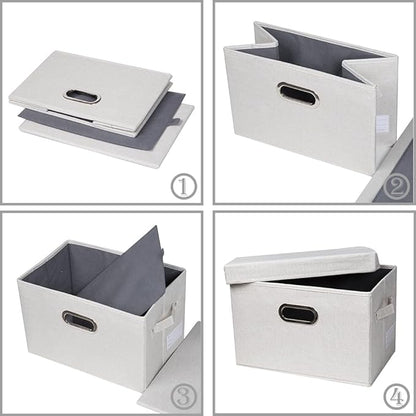 PRANDOM Large Collapsible Storage Bin with Lid [1-Pack] Fabric Foldable Storage Box Organizer Container Basket Cube with Cover for Home Bedroom Closet Office Beige (17.3x11.8x11.8)