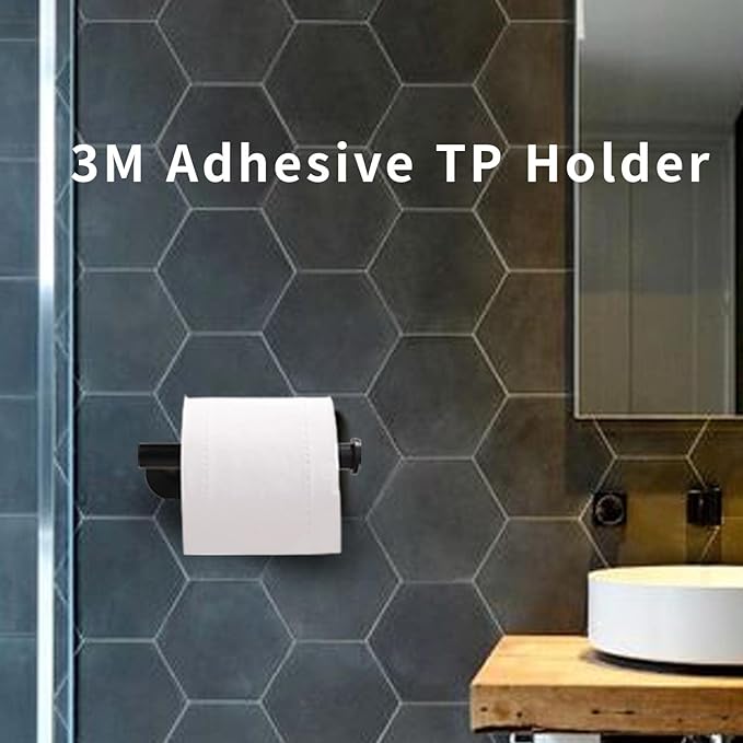 2 Pack-Toilet Paper Holder Self Adhesive Roll Holder Wall Mount for Bathroom and Washroom, No Drilling SUS304 Stainless -Matte Black